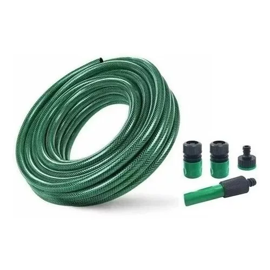 Manguera Reforzada 1/2 Pulgada 20 Mts Mas Pistola Y Acoples Color Verde 1