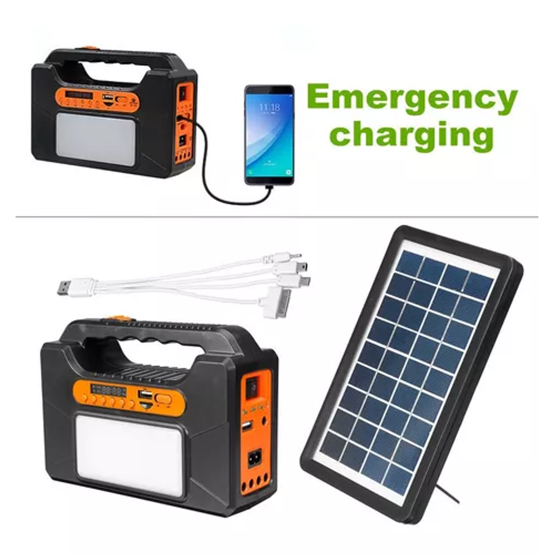 Parlante Bt Usb C/lampara+panel Solar Linterna Camping 2