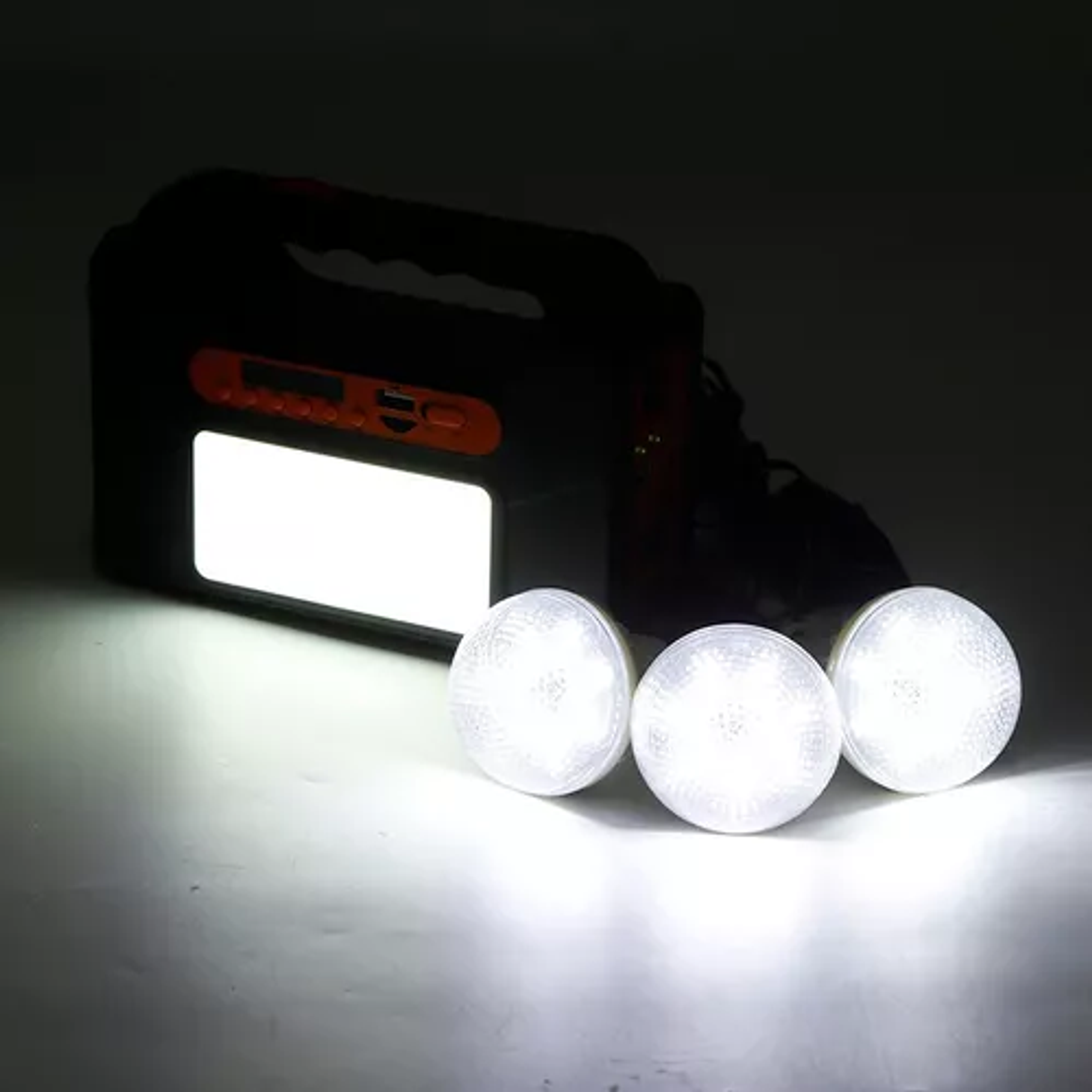 Parlante Bt Usb C/lampara+panel Solar Linterna Camping 4