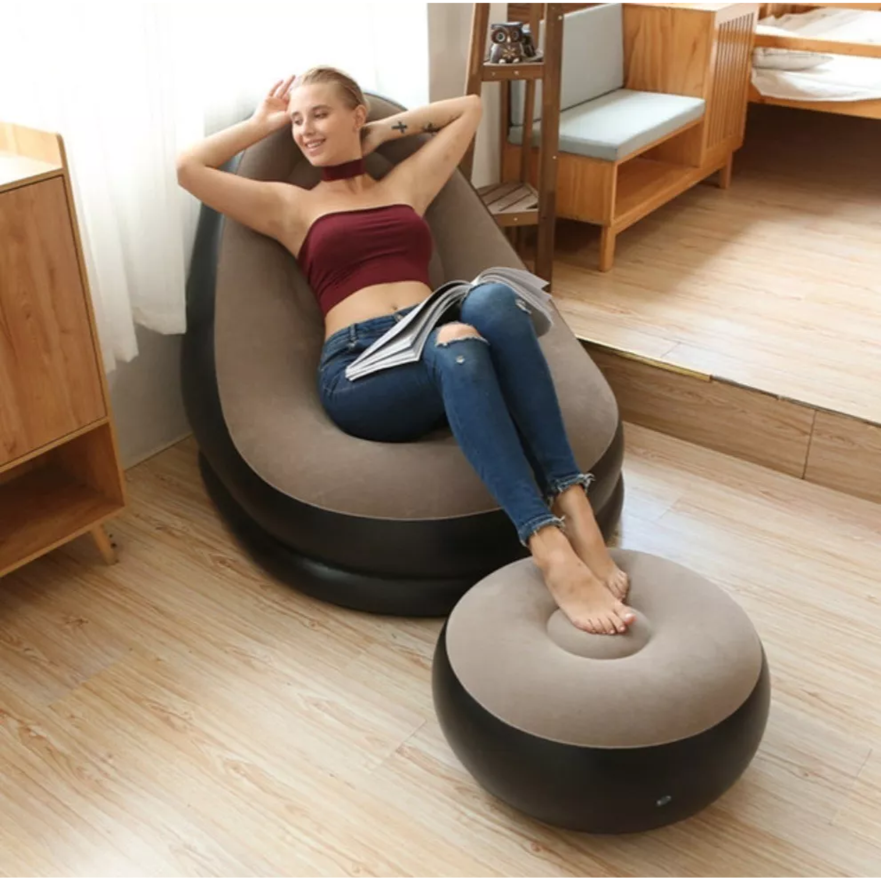 Sofá Tumbona Silla Inflable Reposa Pies Puff X L 2