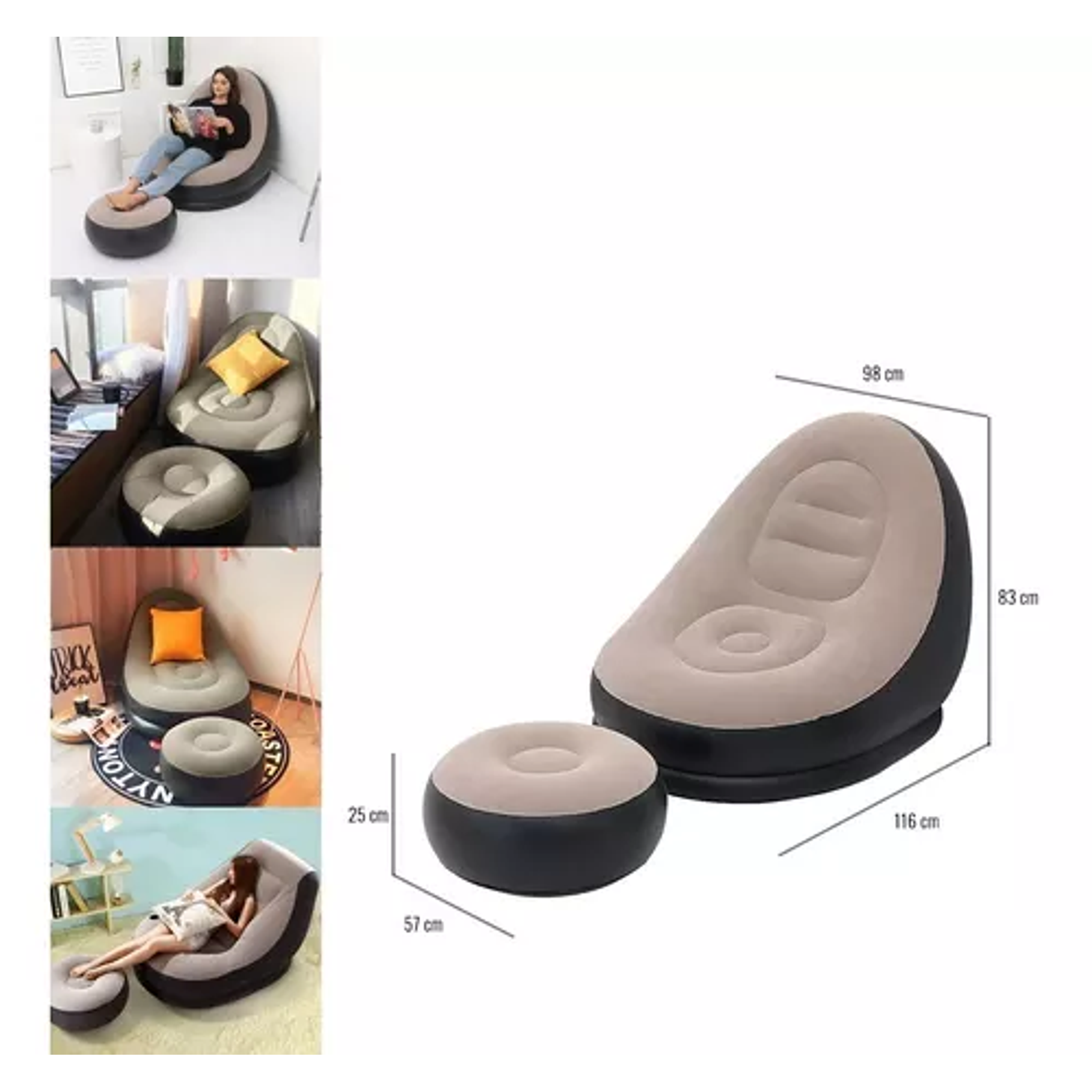 Sofá Tumbona Silla Inflable Reposa Pies Puff X L 4