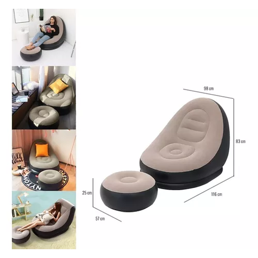 Sofá Tumbona Silla Inflable Reposa Pies Puff X L 4