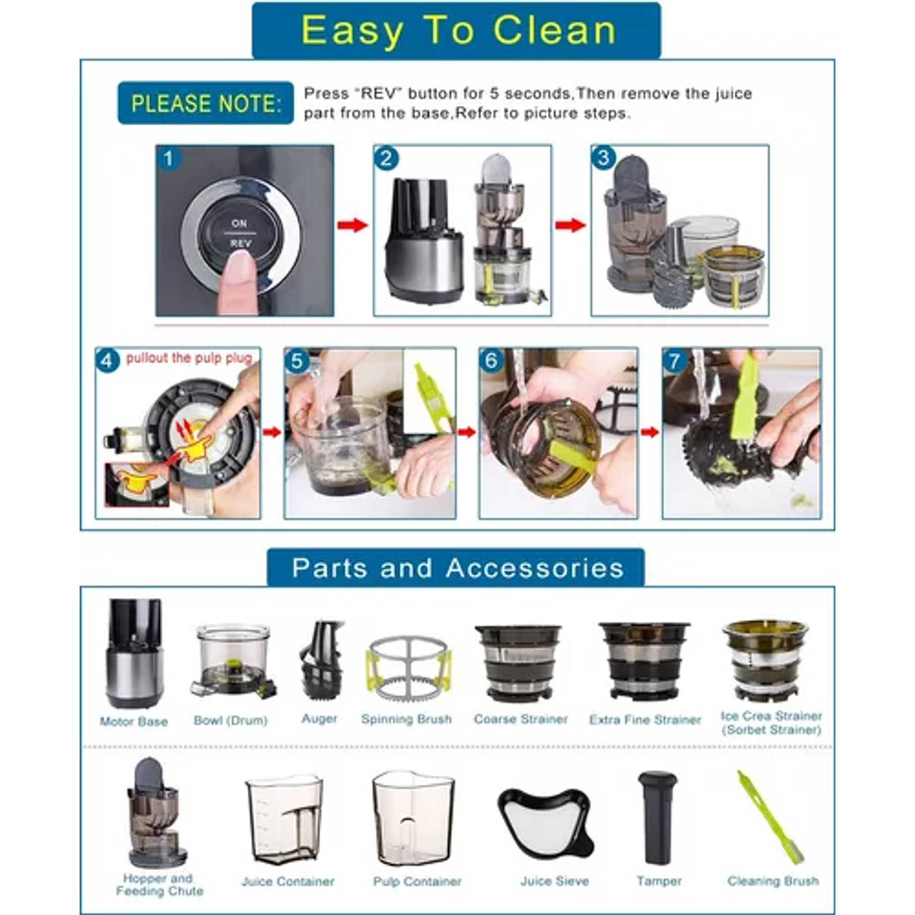 Extractor De Jugos Lento  Frutas Y Verduras RAF 150W 5