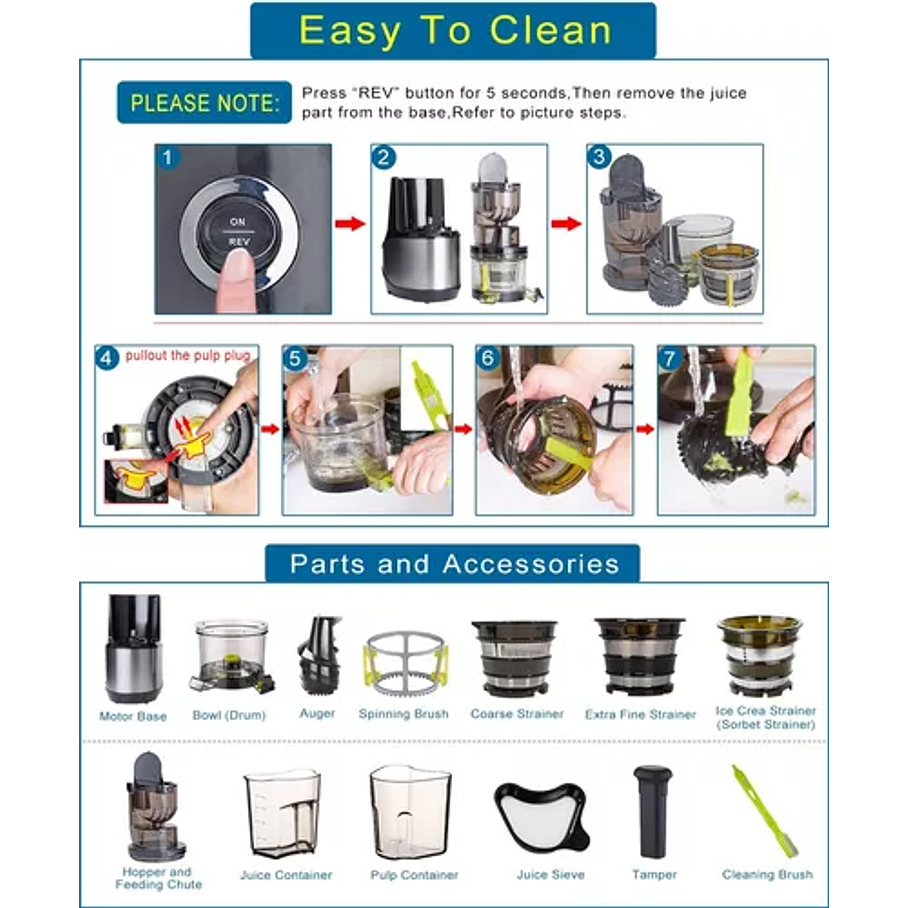 Extractor De Jugos Lento  Frutas Y Verduras RAF 150W 5