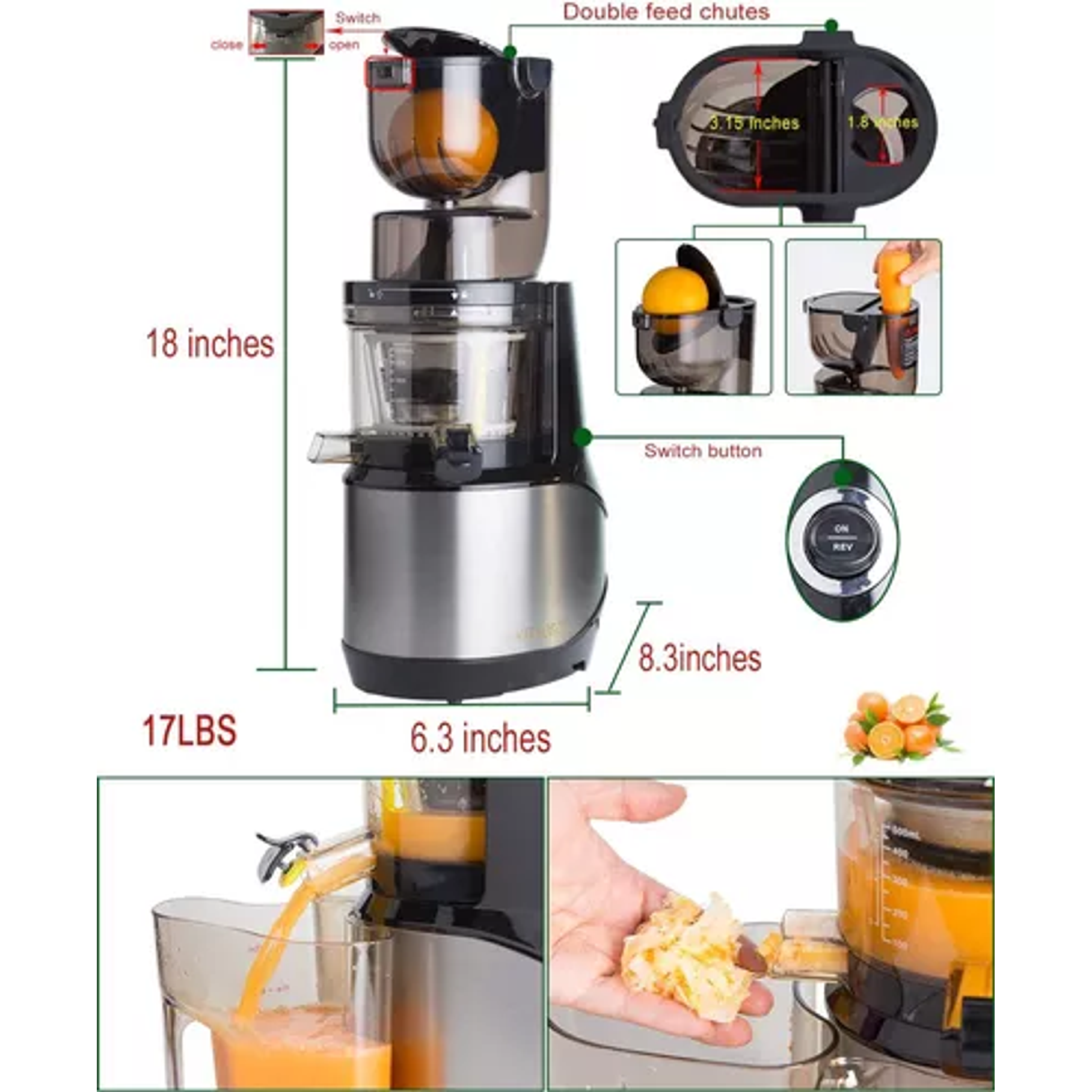 Extractor De Jugos Lento  Frutas Y Verduras RAF 150W 4