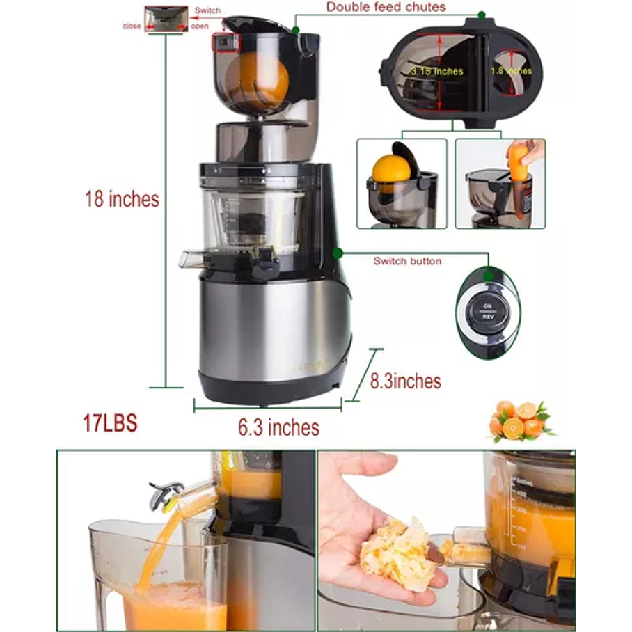 Extractor De Jugos Lento  Frutas Y Verduras RAF 150W 4