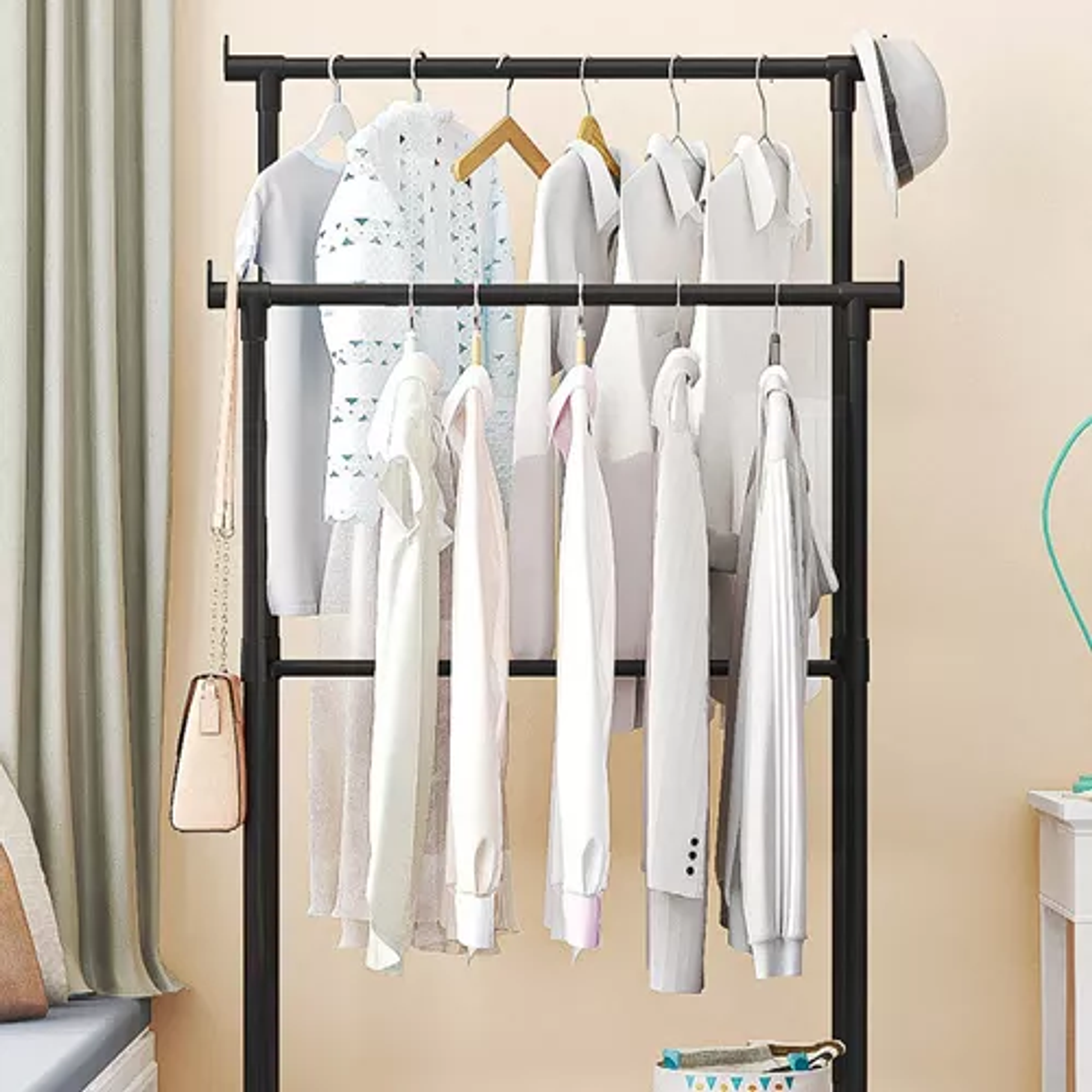 Rack Organizador Doble Para Ropa Perchero Closet Con Ruedas 2
