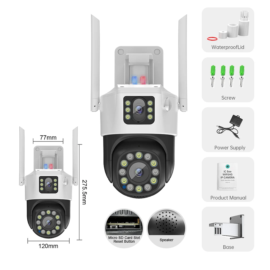 Camara Dual Vision Domo Ip Wifi + Baliza Roja - App Yoosee 4