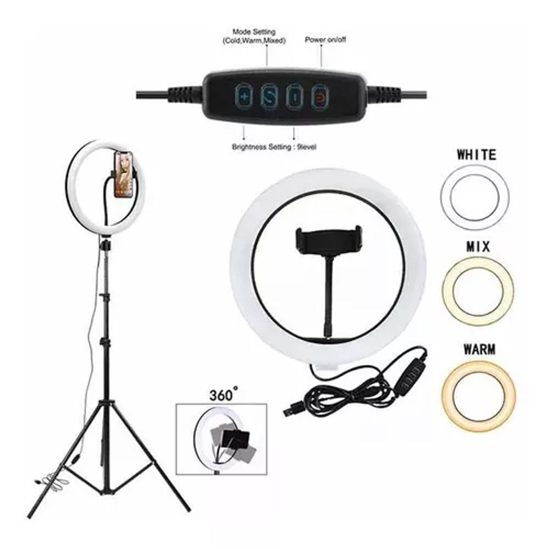 Aro Led 14 (36cm) + Trípode 2,1 M Con 3 Soporte De Celular 2