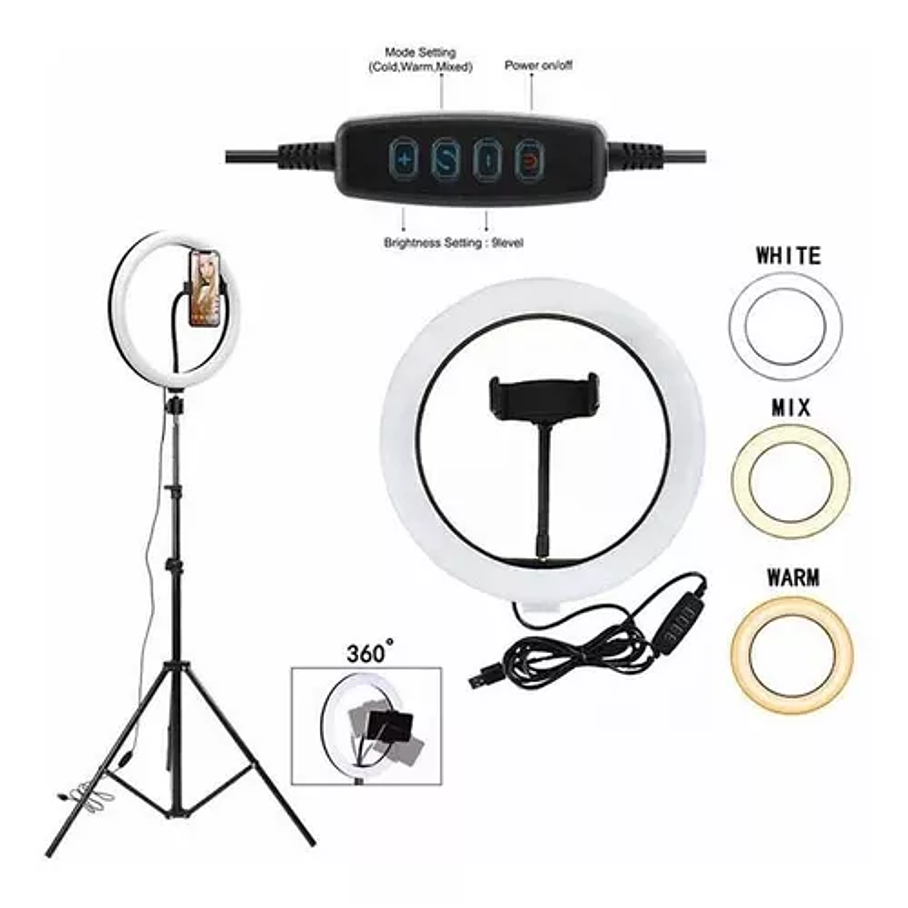 Aro Led 14 (36cm) + Trípode 2,1 M Con 3 Soporte De Celular 2