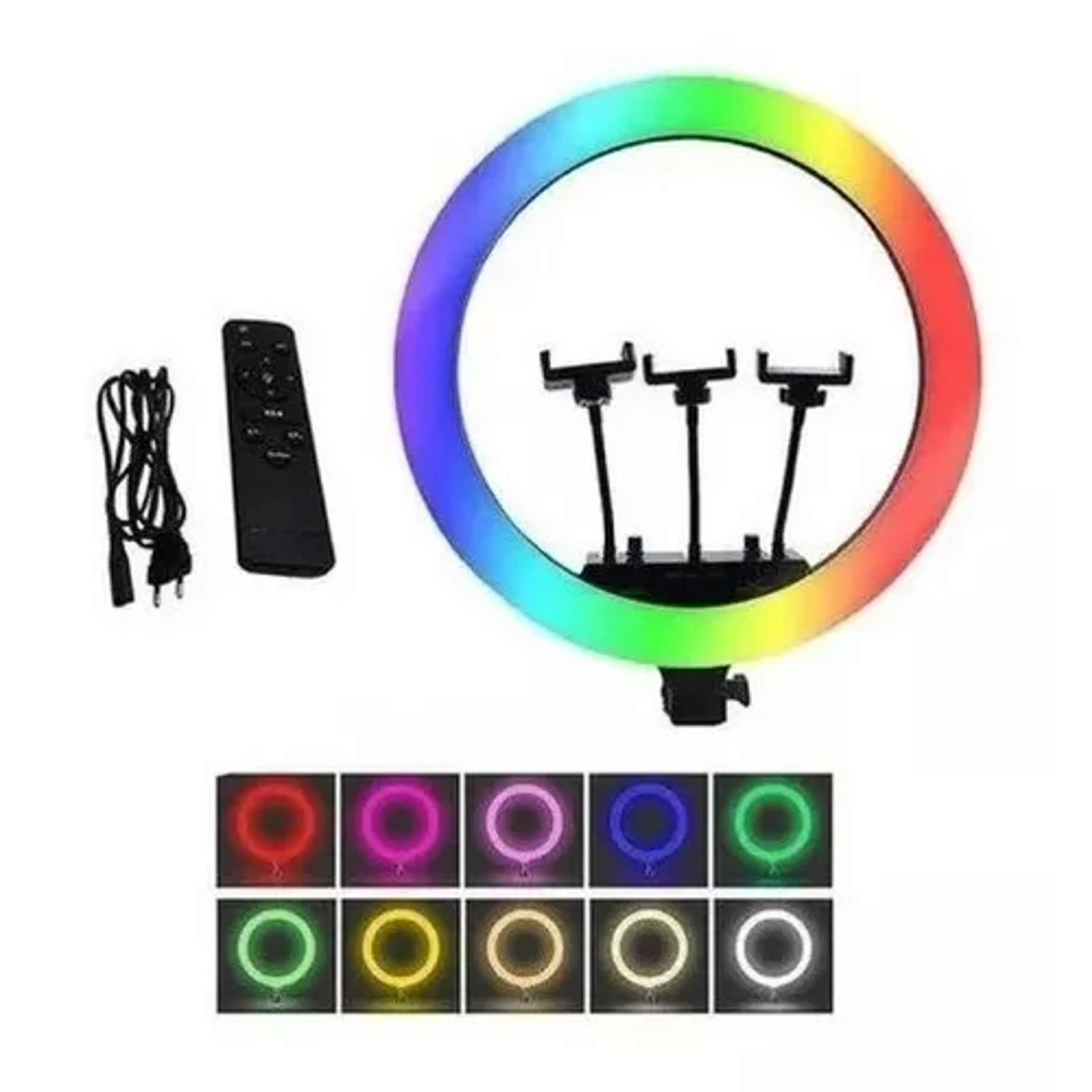 Aro Luz Led Multicolor 45cm + Control + Trípode Rgb + Blanca 1