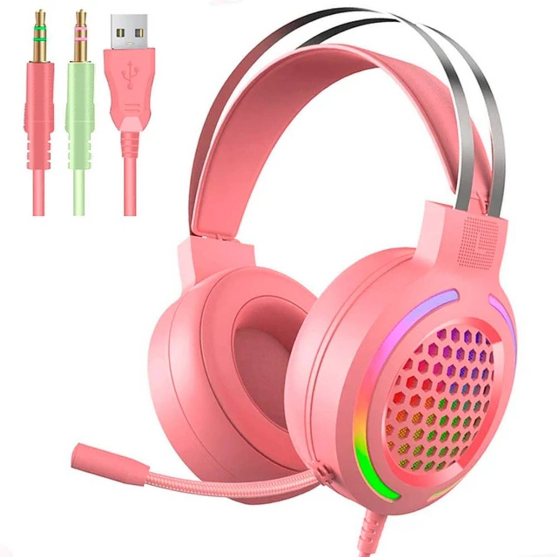Audifono Gamer Rgb Aoas As-66 Rosado Microfono Consolas Pc 1
