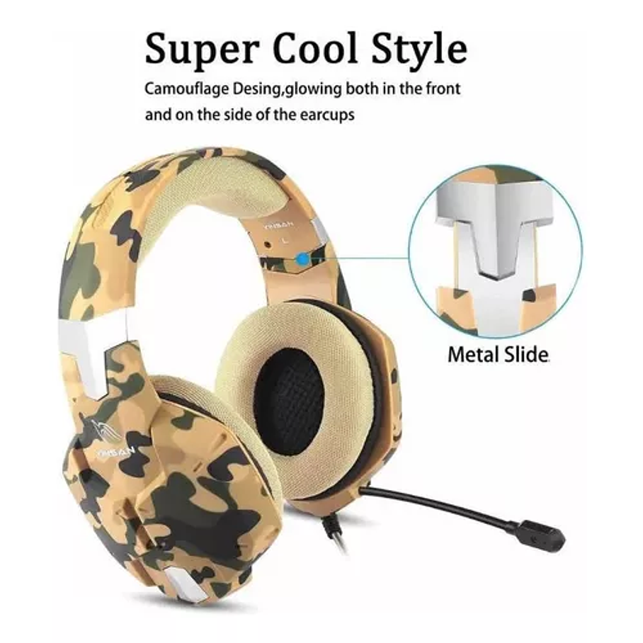 Audífonos Gamer Yinsan Pro Micrófono Camuflaje Videojuegos 2