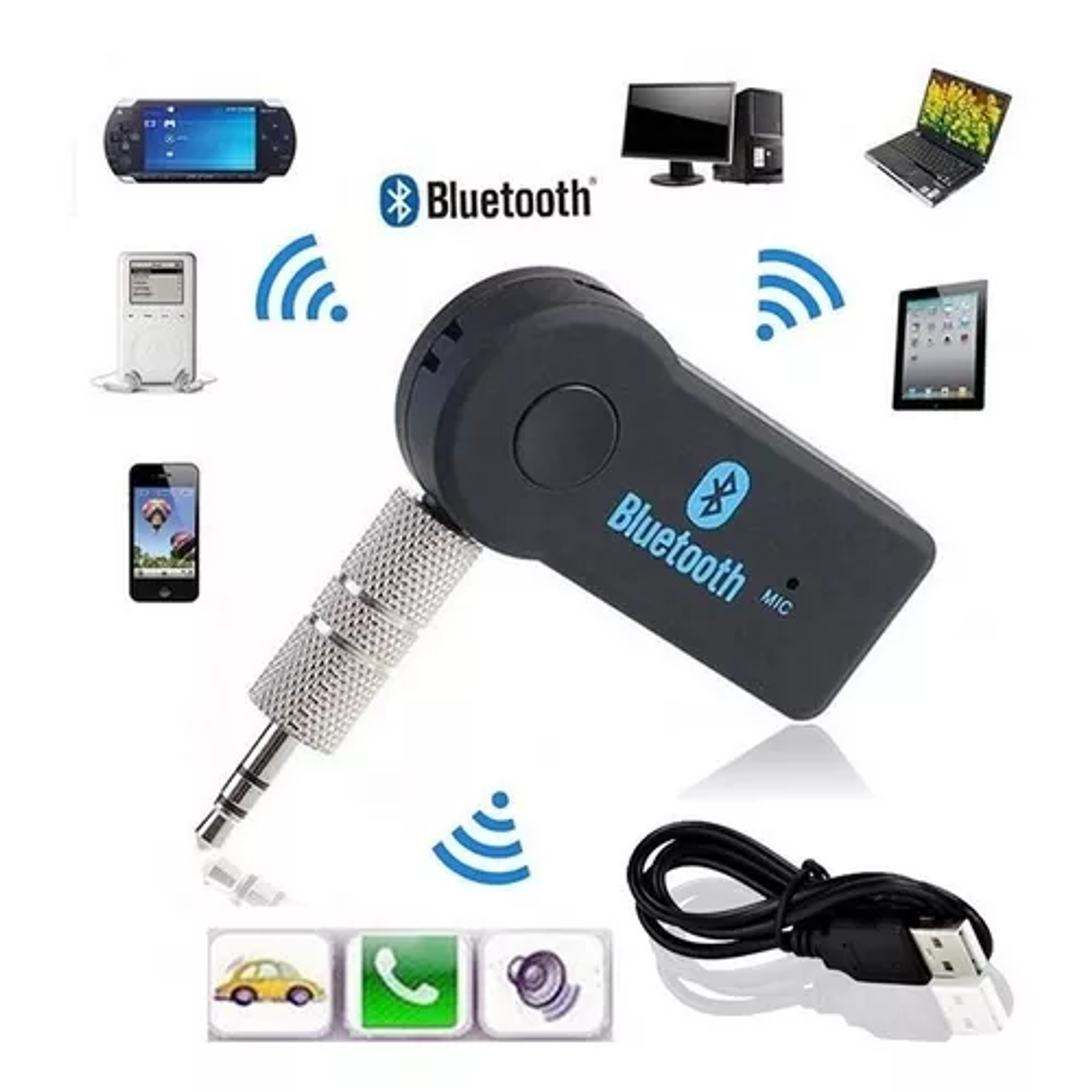 Receptor De Audio Bluetooth Adaptador Auto Pendrive Music 3