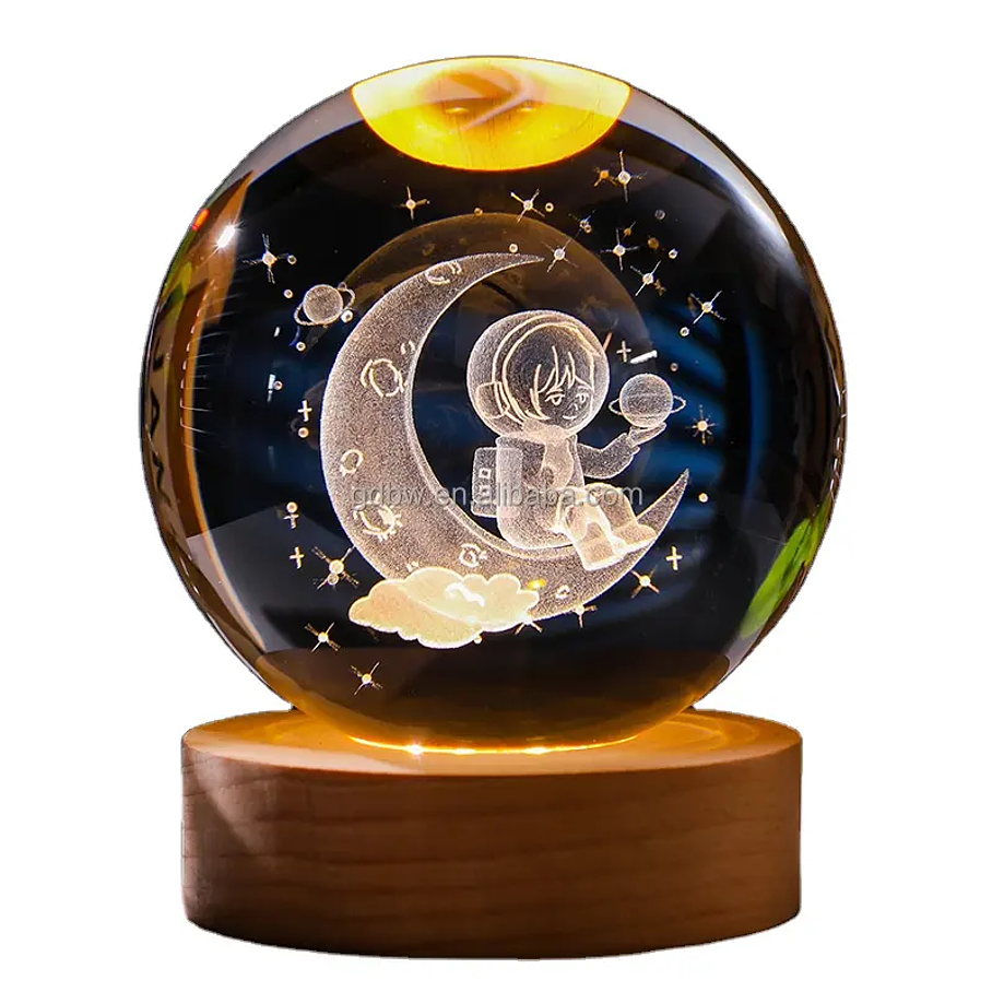 Lampara De Luz Led 3d Bola de Cristal Astronauta Luna 1