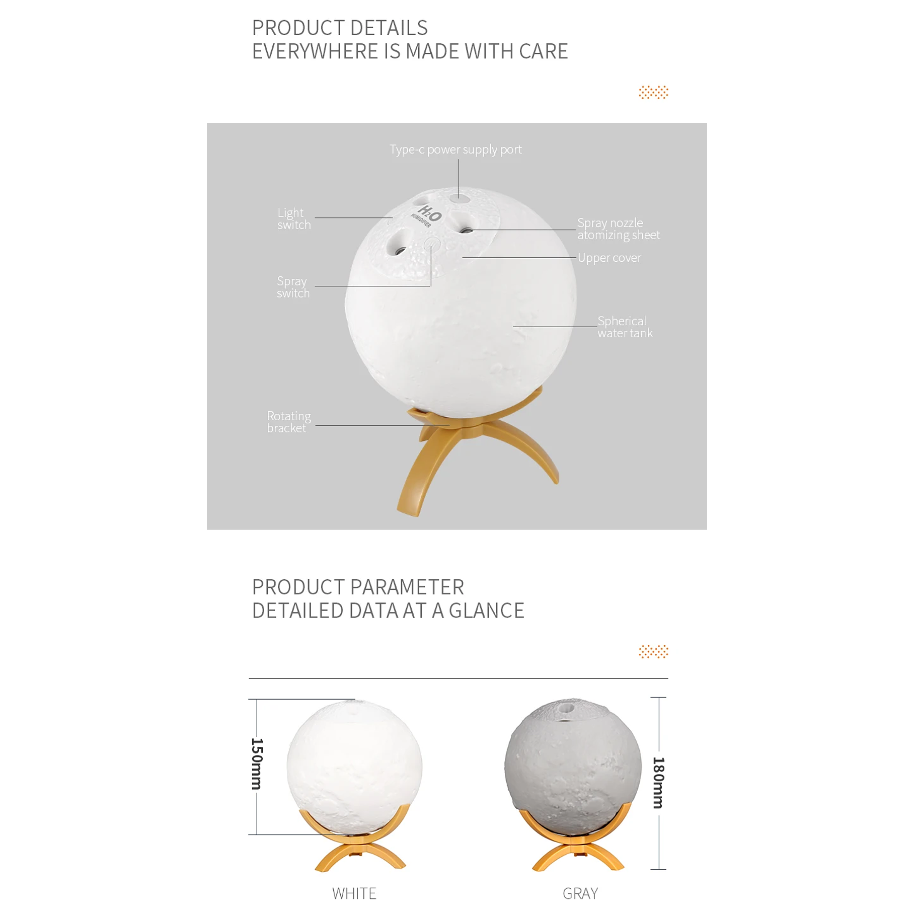 Lámpara Luna Escritorio 3D + USB Recargable 16cm 2