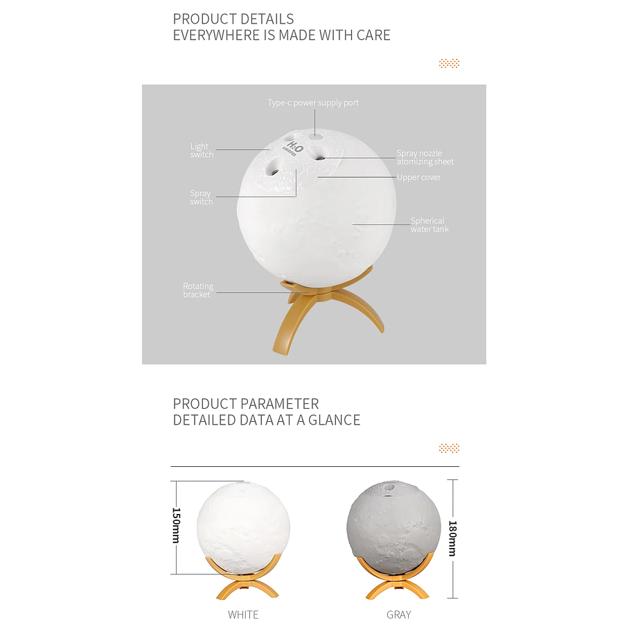 Lámpara Luna Escritorio 3D + USB Recargable 16cm 2