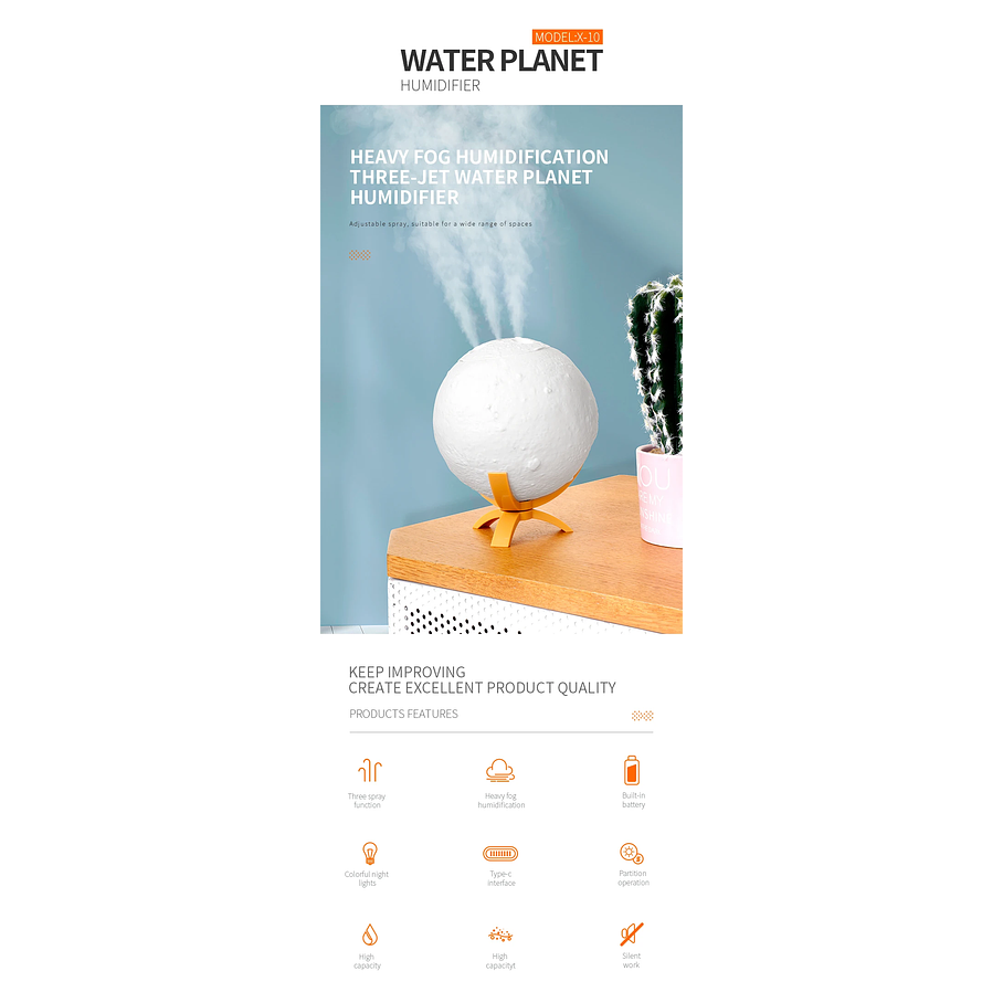 Lámpara Luna Escritorio 3D + USB Recargable 16cm 7