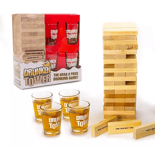 Juego Jenga Trago Drunken Tower + 4 Vasos Shots Mesa 