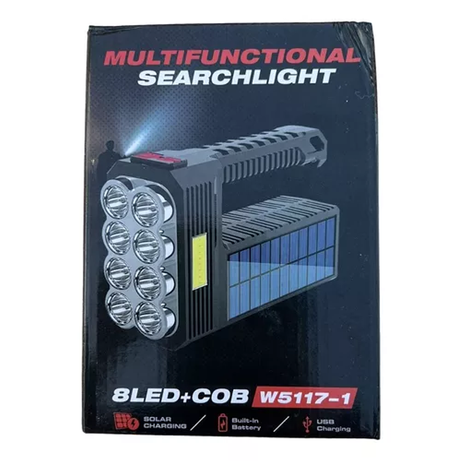  Linterna De Mano Portátil 8 Led Recargable Solar Usb Camping  Negro 5
