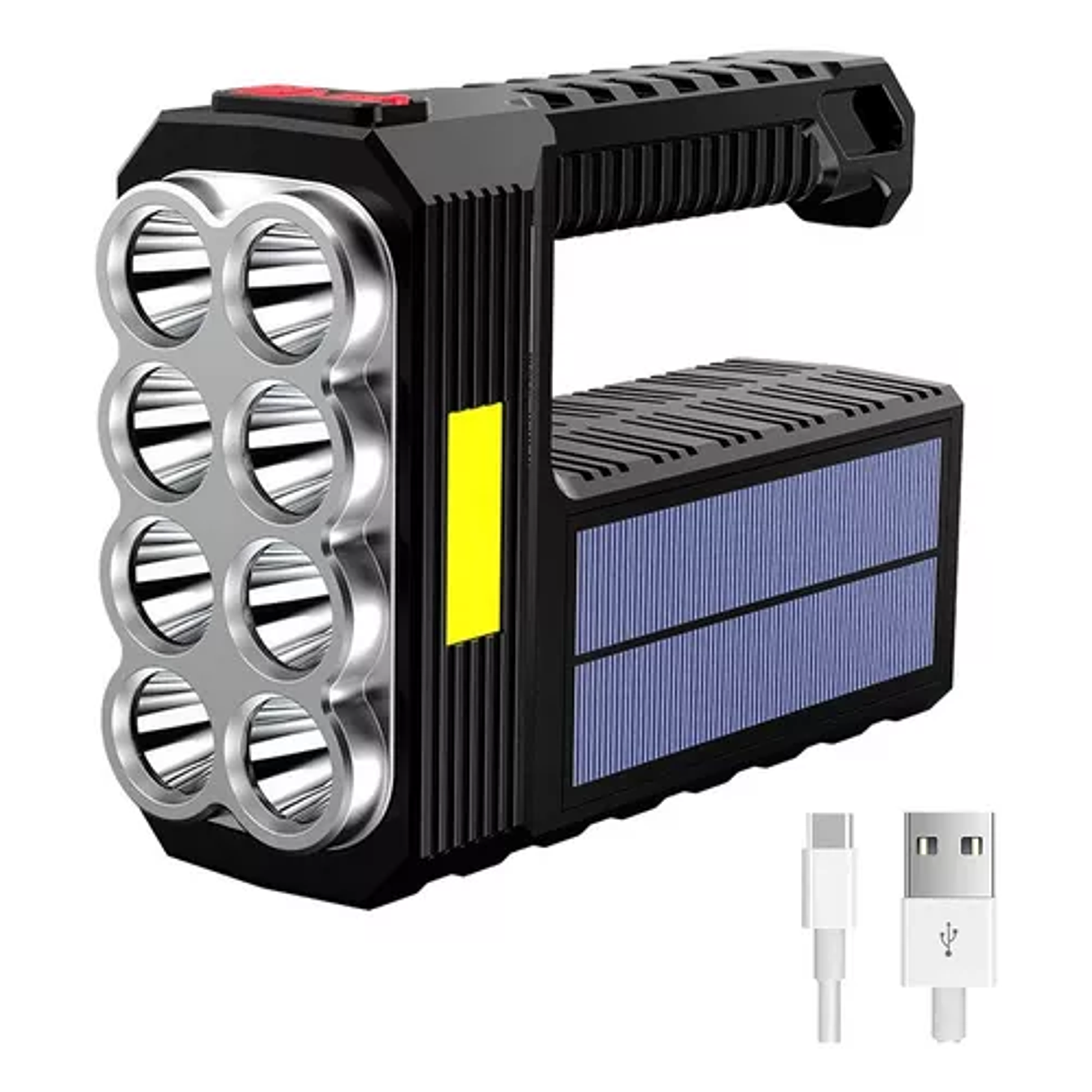  Linterna De Mano Portátil 8 Led Recargable Solar Usb Camping  Negro 1
