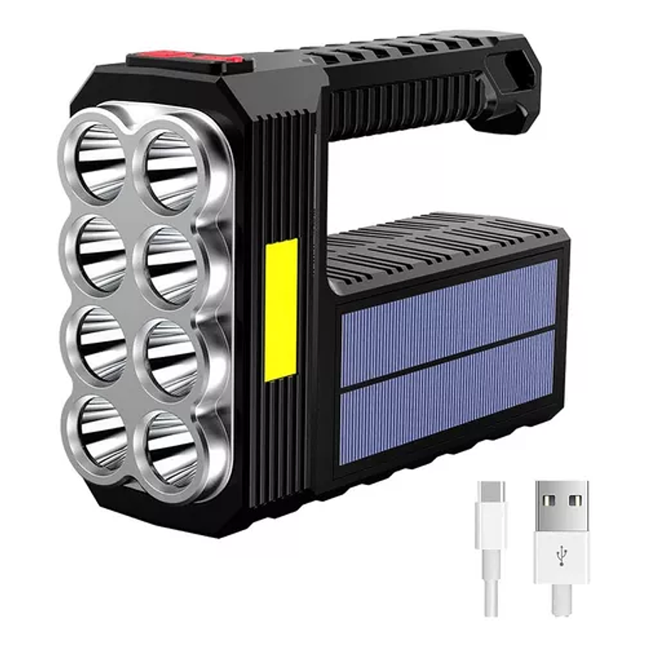  Linterna De Mano Portátil 8 Led Recargable Solar Usb Camping  Negro 1