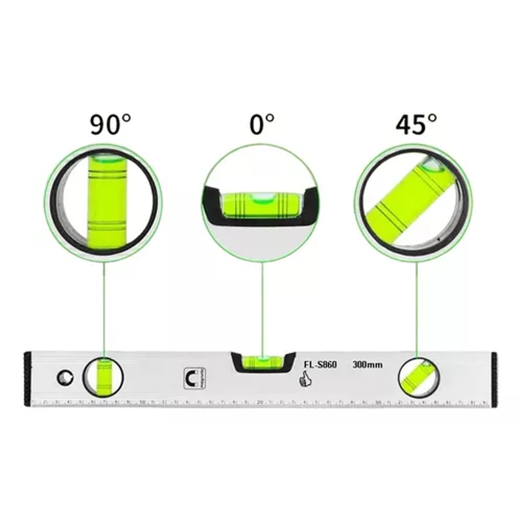 Nivel De 3 Burbujas De Aluminio + Regla De Medición 300mm 3