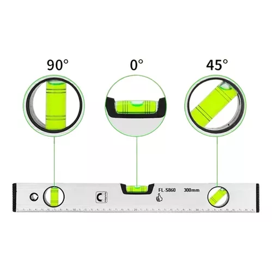 Nivel De 3 Burbujas De Aluminio + Regla De Medición 300mm 3