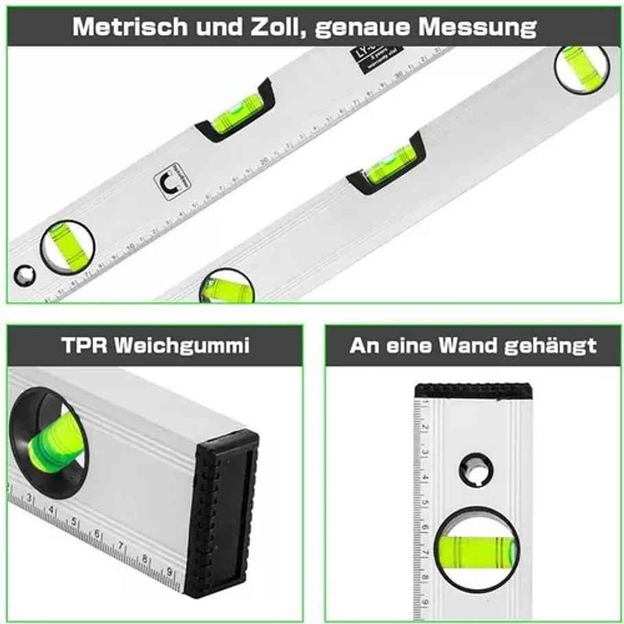 Nivel De 3 Burbujas De Aluminio + Regla De Medición 300mm 4