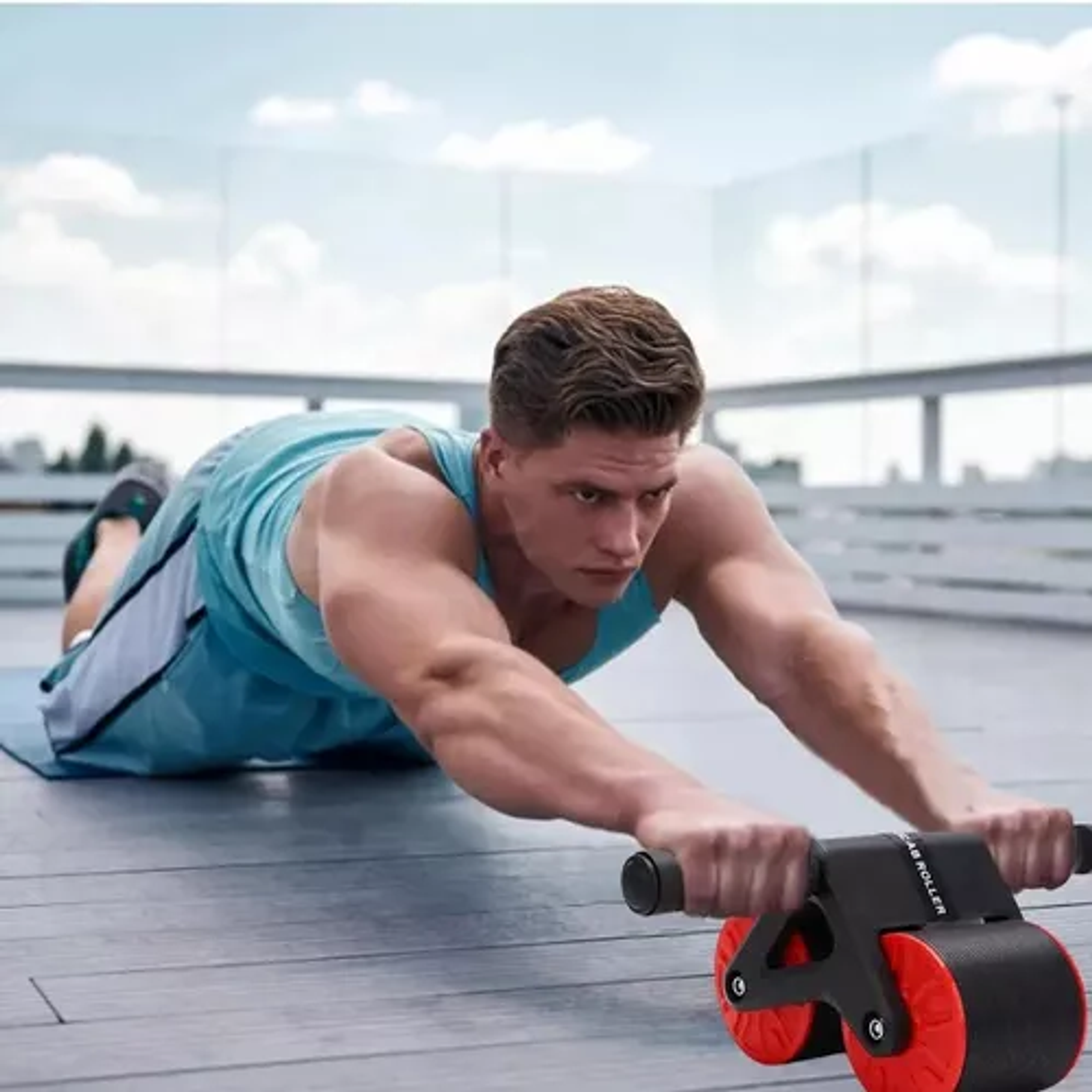 Rueda Abdominal Rodillo Doble Para Ejercicios Flexiones Color Rojo 2