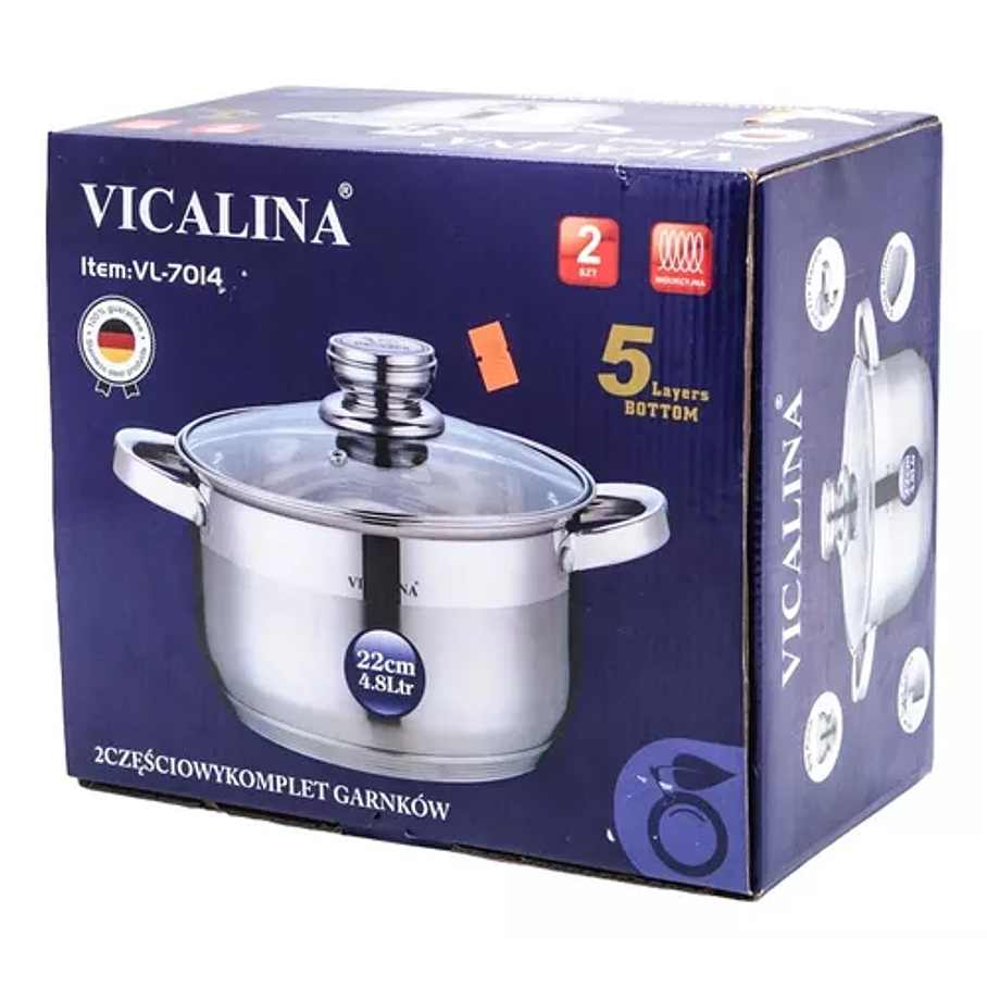 Olla Con Tapa De Vidrio Acero Inoxidable  5lts Color Plateado 1