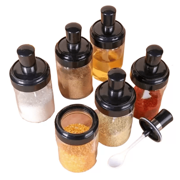 Set 6 Especieros Condimentos Giratorio 360 Especiero Cocina Color Negro 2
