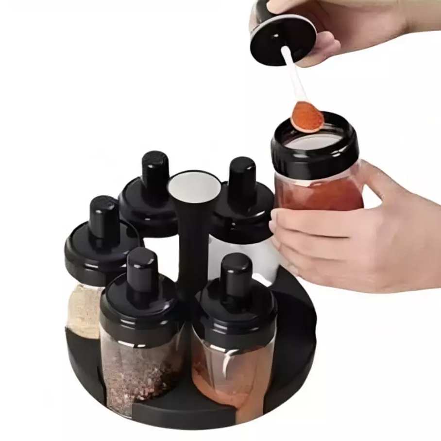 Set 6 Especieros Condimentos Giratorio 360 Especiero Cocina Color Negro 4