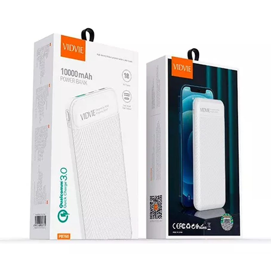 Cargador Portátil Power Bank Vidvie 10000mah 18w Pb760 Color Blanco 2
