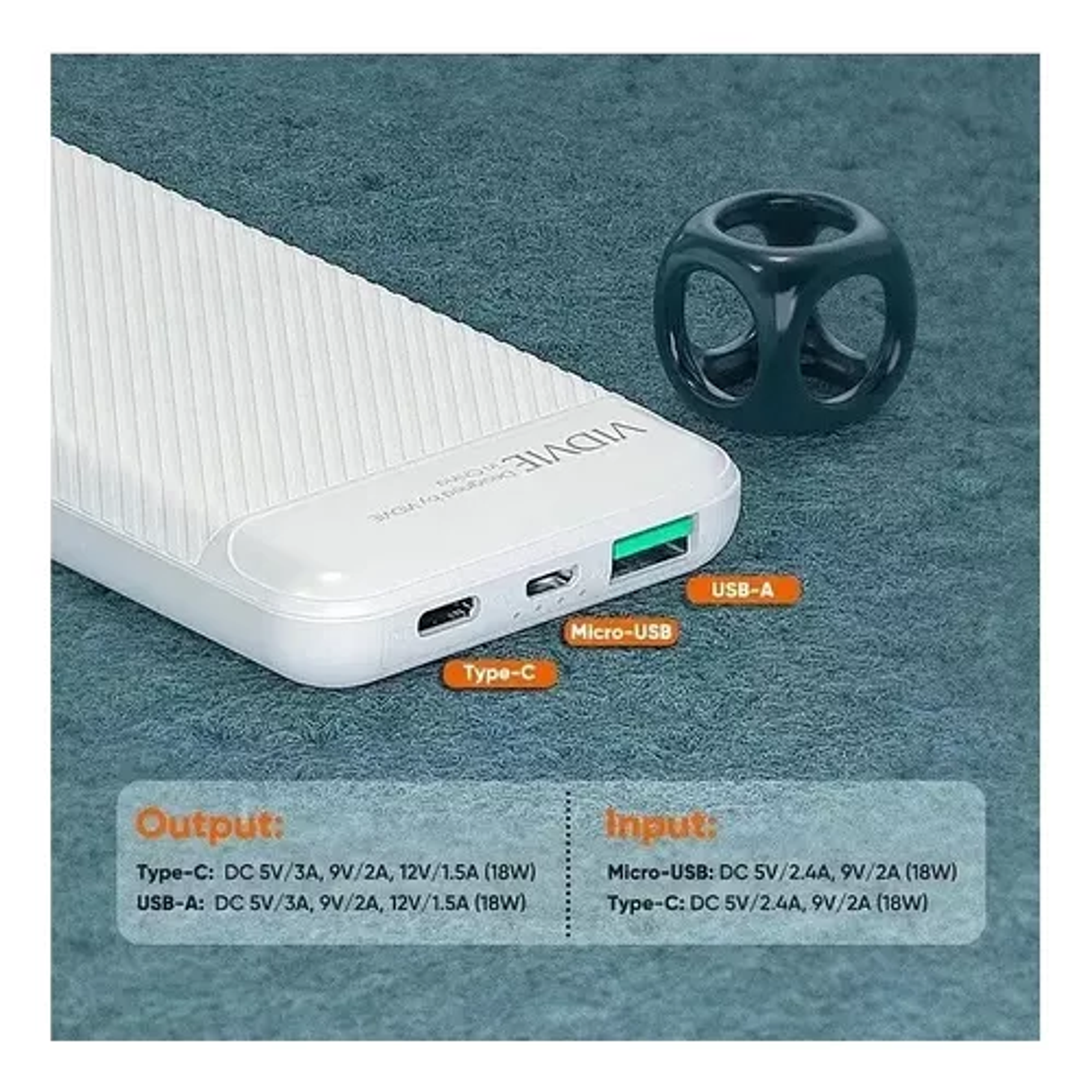 Cargador Portátil Power Bank Vidvie 10000mah 18w Pb760 Color Blanco 3