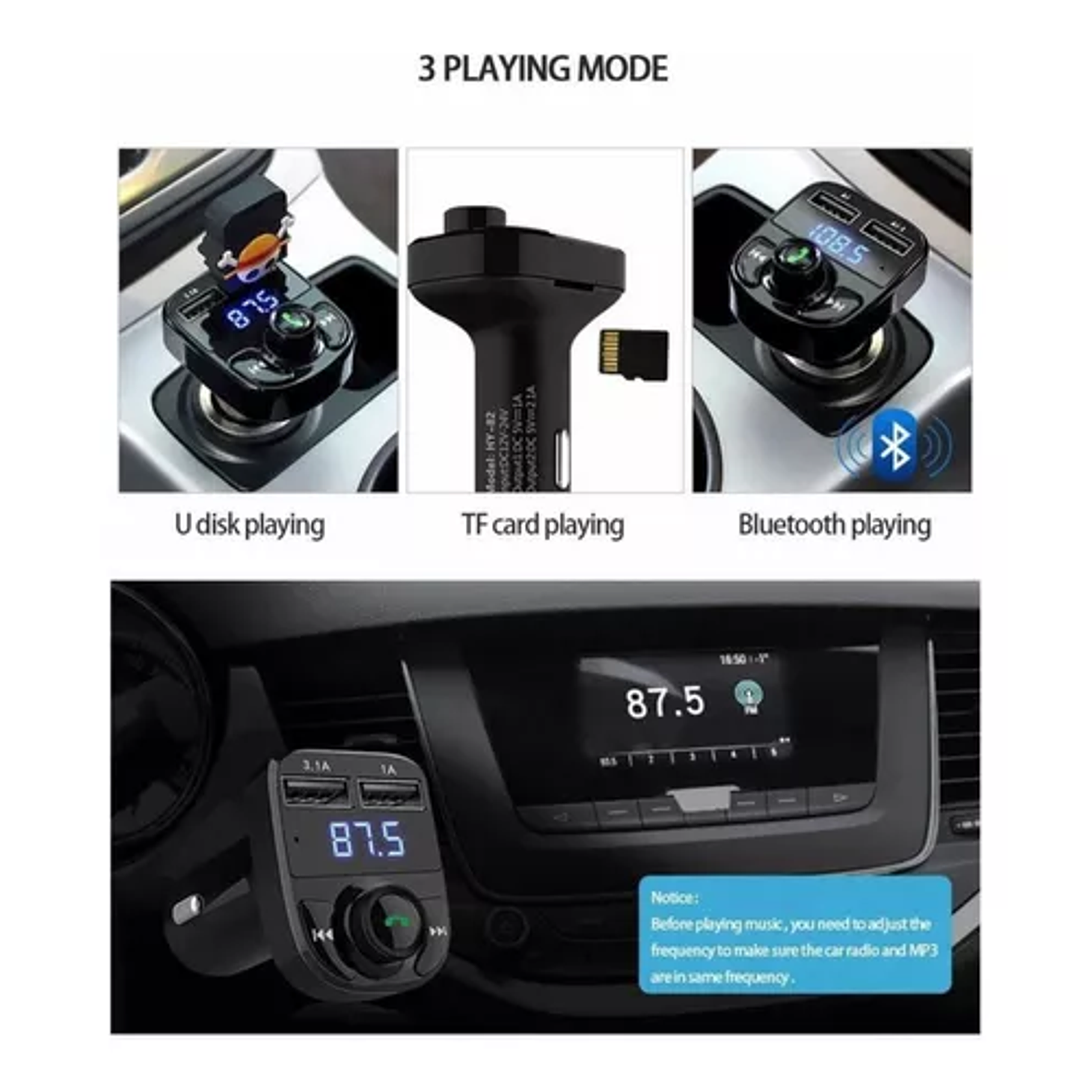 Receptor Bluetooth Autos Transmisor Fm Mp3 Carga Carro Full 3