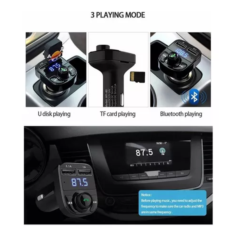 Receptor Bluetooth Autos Transmisor Fm Mp3 Carga Carro Full 3