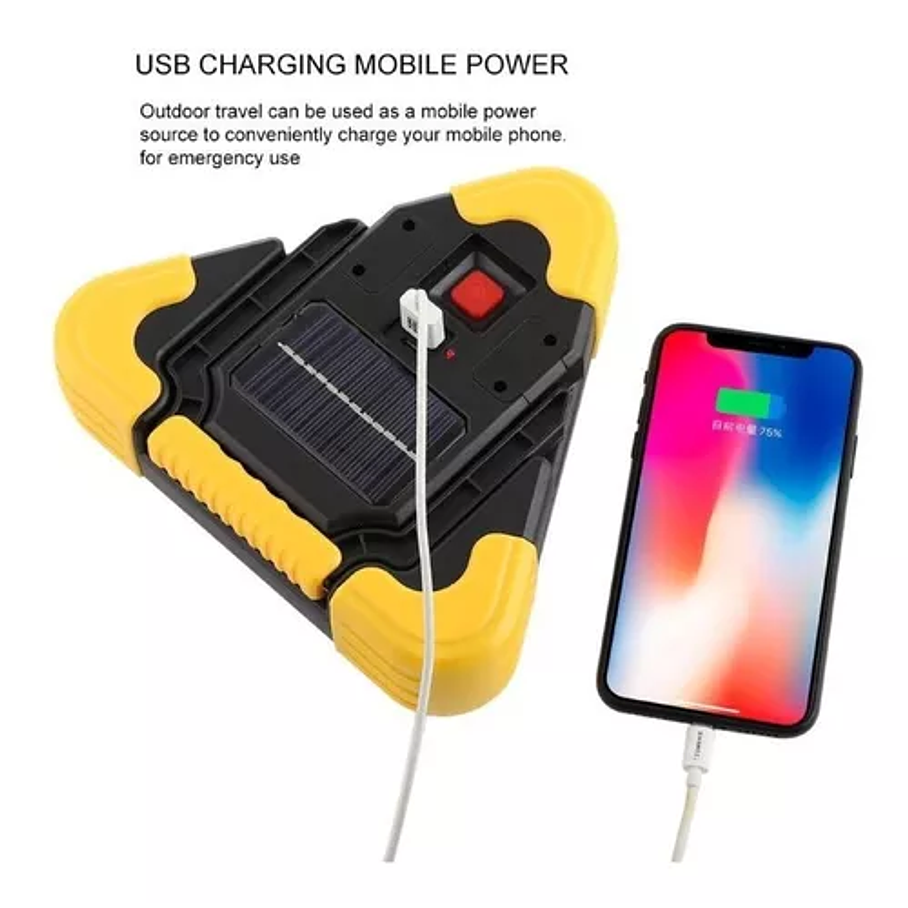 Luz Triángulo De Emergencia 3 Led Powerbank Carga Solar Usb 2