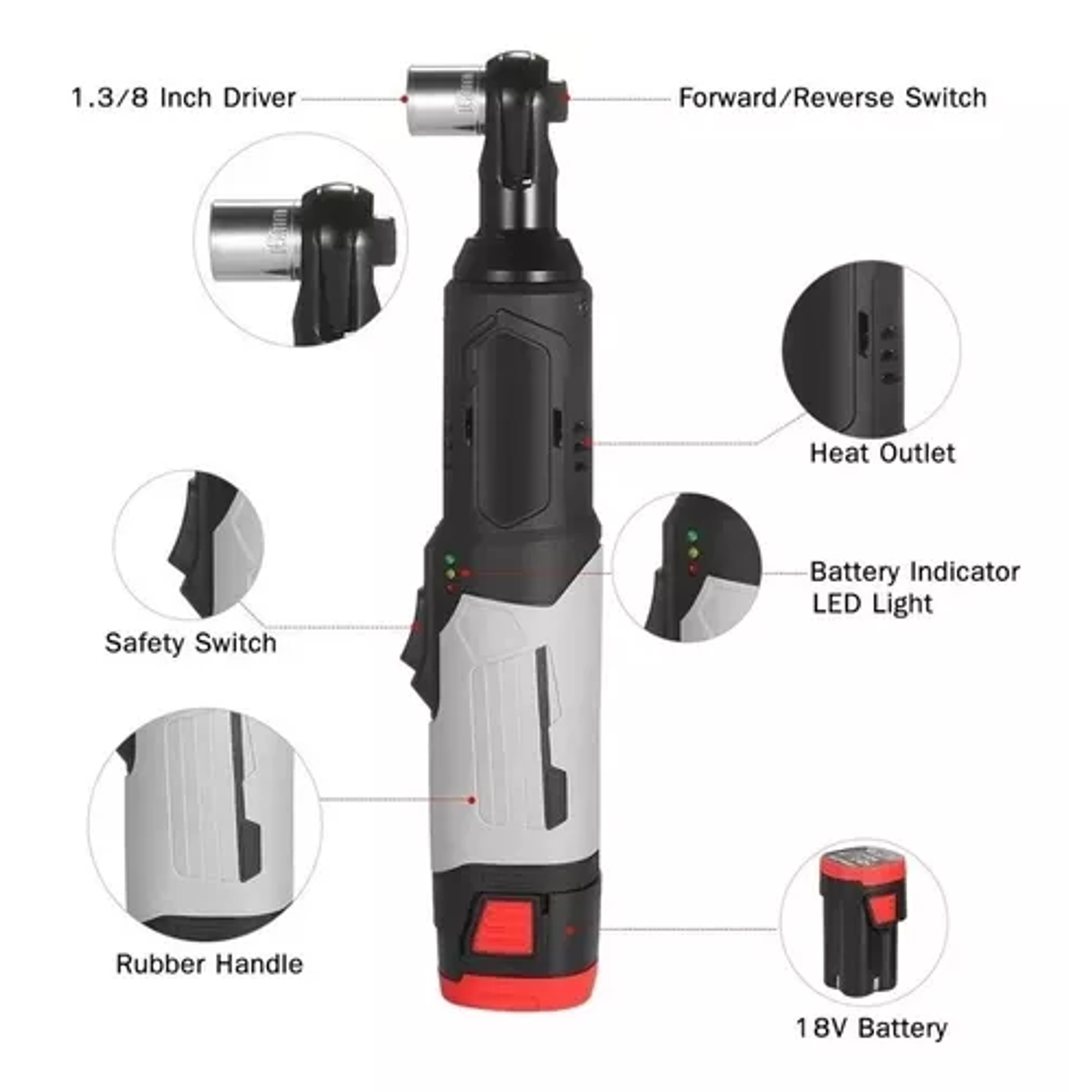 Chicharra Inalámbrica 18v /cuadro 3/8 + 2 Baterías De Litio. Color Gris Frecuencia 50/60hz 3