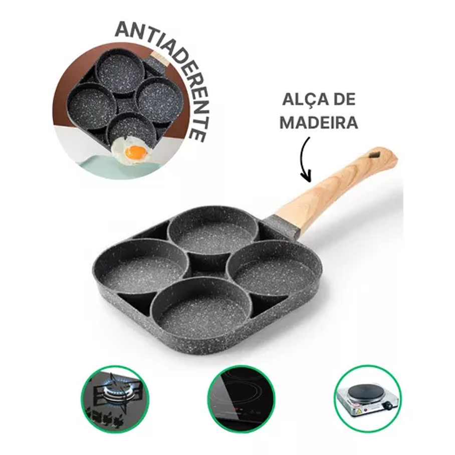Sartén Antiadherente De 4 Partes, Hamburguesa, Huevo, Mango De Madera 2
