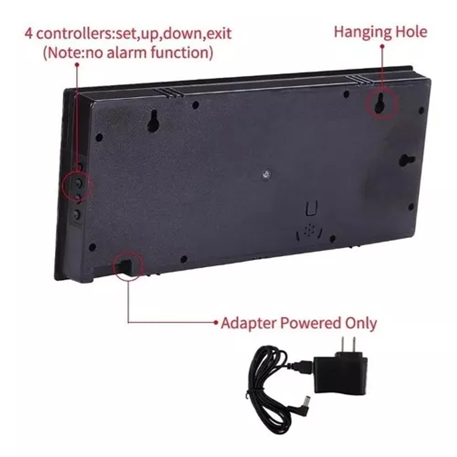 Reloj Digital Pared Luz Led Hora Fecha Temperatura 37x20cm Reloj de Pared  3