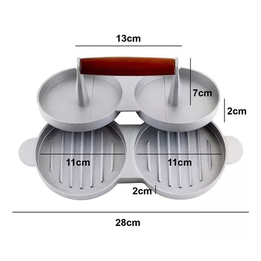 Prensa Doble Hamburguesas Con Mango Madera  3