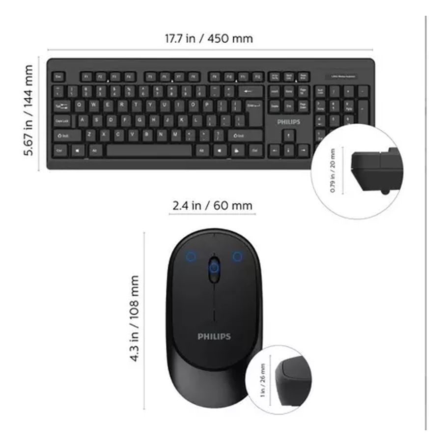 Combo Teclado + Mouse Inalambrico Philips Negro 5