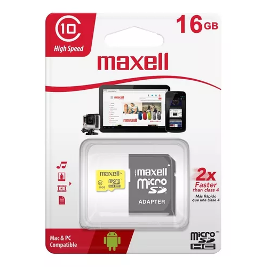 Tarjeta Memoria Micro Sd 16gb Clase 10 90mb/s Uhs-1 Maxell 1