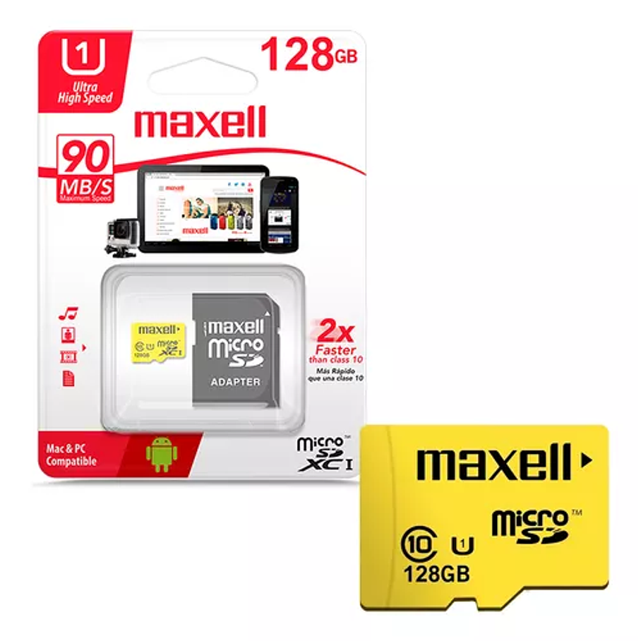 Tarjeta De Memoria Microsd 128gb Maxell + Adaptador 90mb/s 3