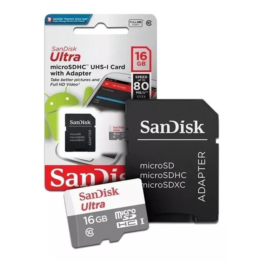Memoria Micro Sd Sandisk Ultra 16gb + Adaptador 1