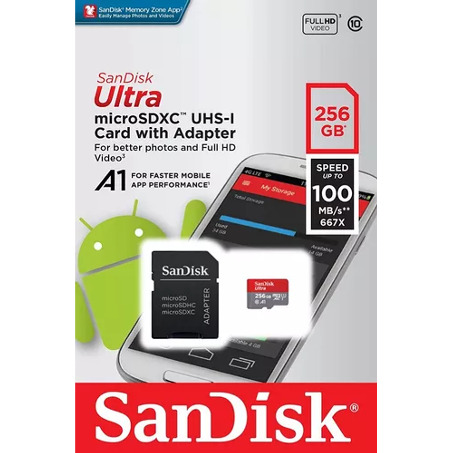 Tarjeta de memoria SanDisk SDSQUAR-256G-GN6MA Ultra con adaptador SD 256GB 1