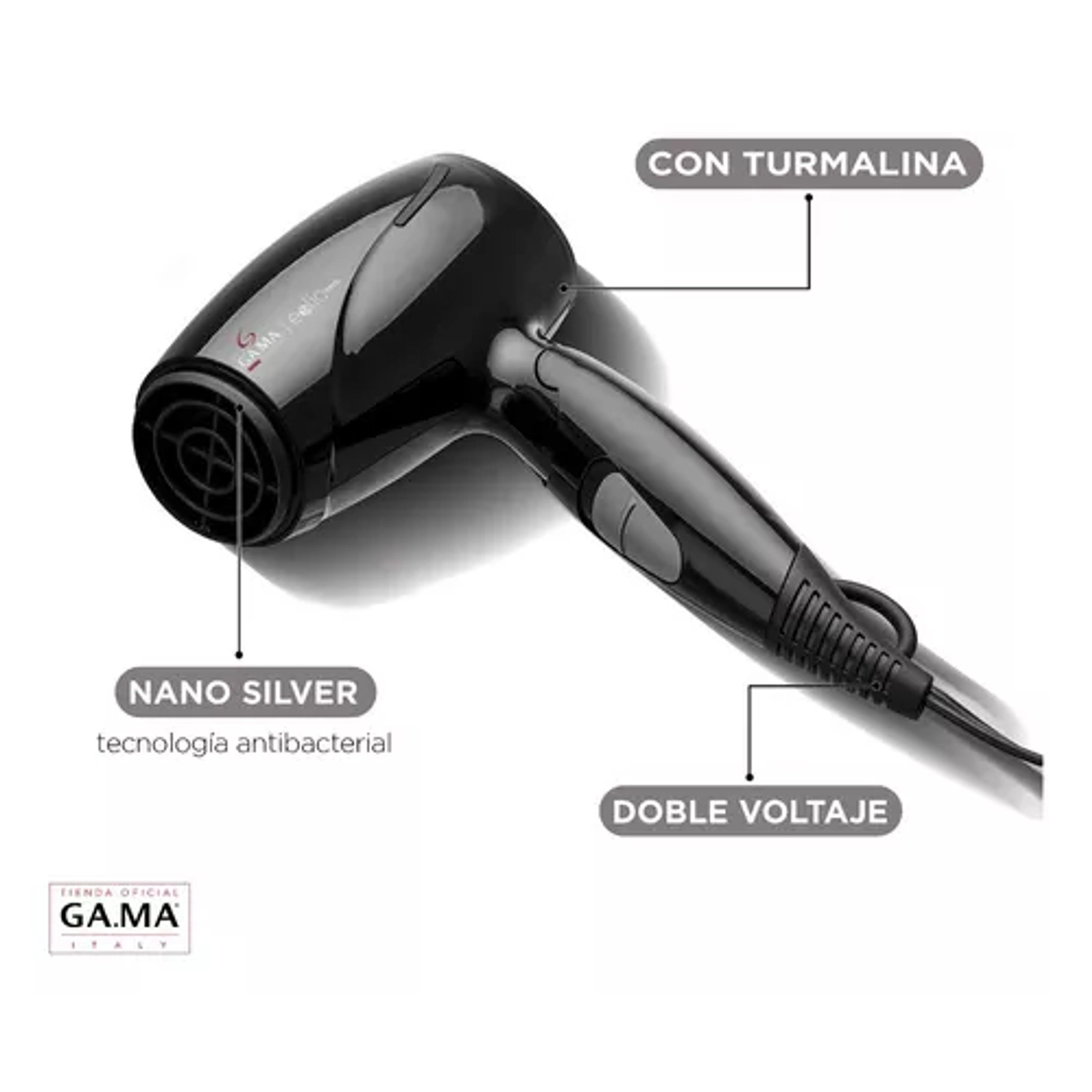 Secador Gama Eolic Travel Ion Turmalina Plegable Compacto Color Negro 5