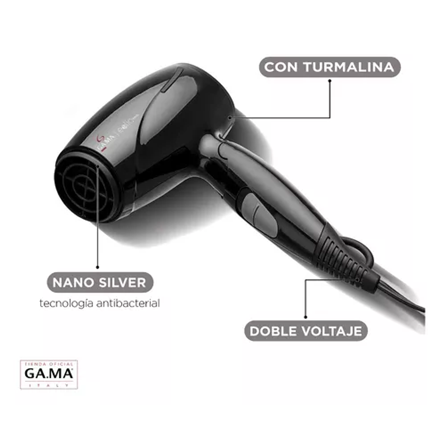 Secador Gama Eolic Travel Ion Turmalina Plegable Compacto Color Negro 5