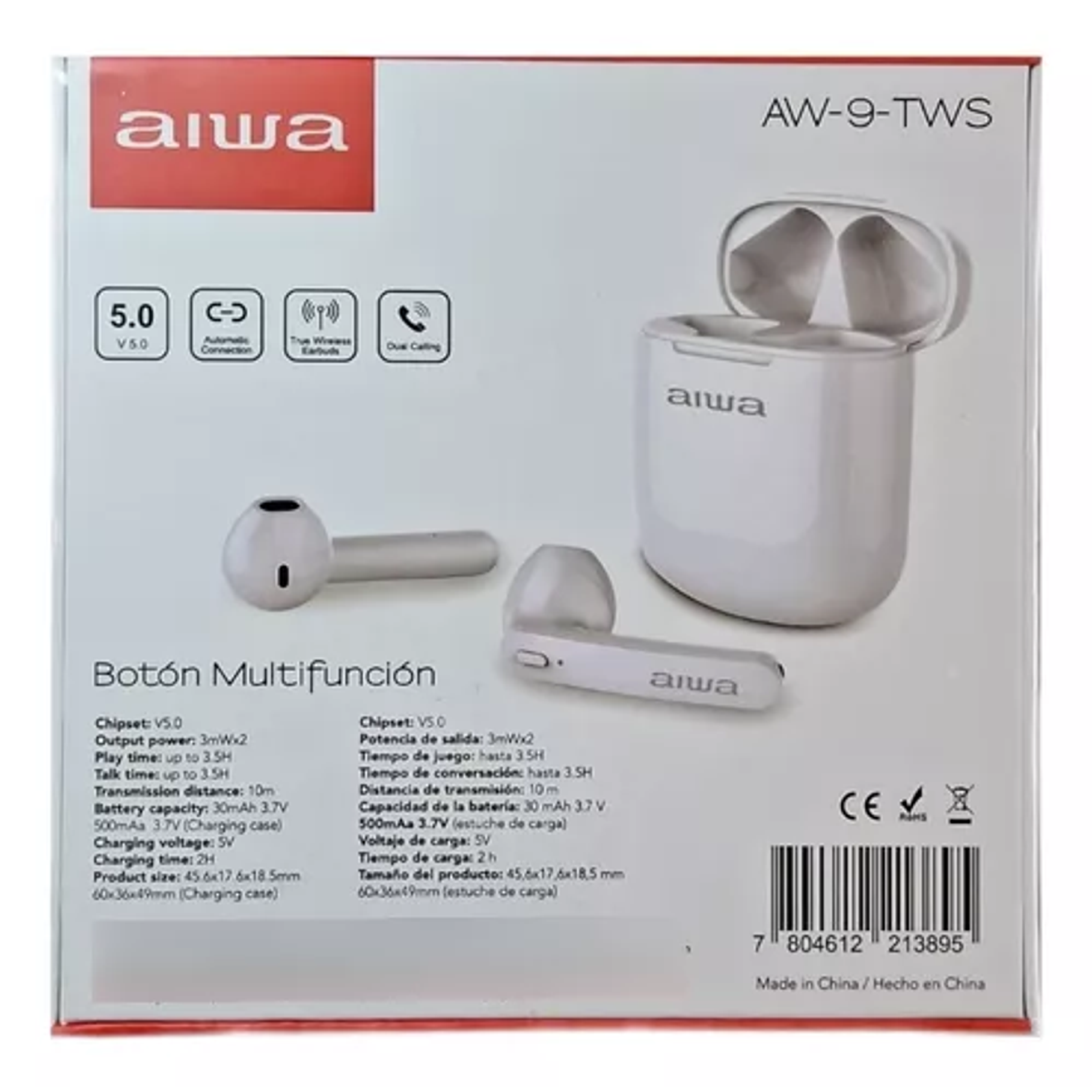 Audífonos Aiwa Inalámbricos Tipo Tws Bluetooth Aw-9tws Color Blanco 4